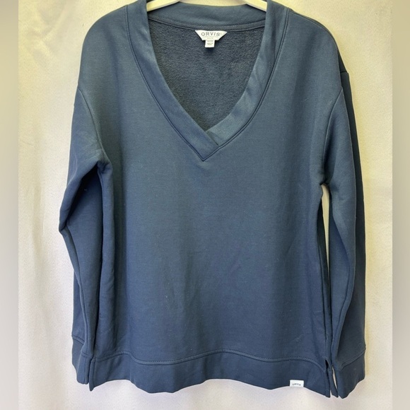 Orvis Sweaters - Orvis Women's V-Neck Dropped Shoulders Sweatshirt Size Small Color Navy Blue